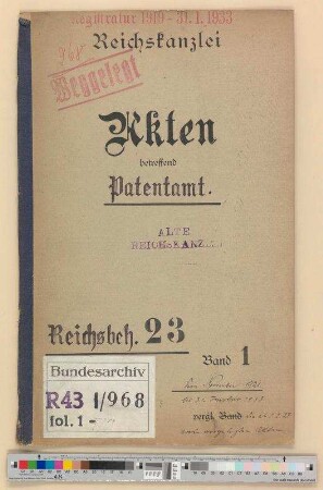 Reichspatentamt: Bd. 1