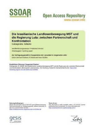 Die brasilianische Landlosenbewegung MST und die Regierung Lula: zwischen Partnerschaft und Konfrontation