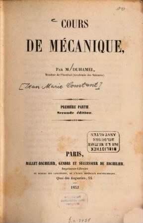 Cours de mécanique, 1