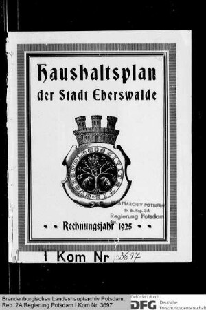 Haushaltsplan der Stadt Eberswalde für das Rechnungsjahr 1925