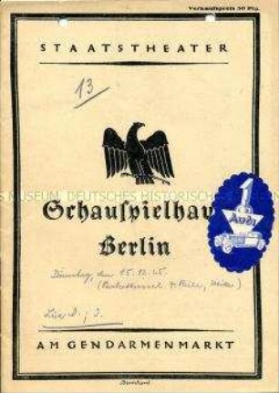 Programmheft des Schauspielhauses Berlin zum Stück "Die große Katharina" von Bernard Shaw