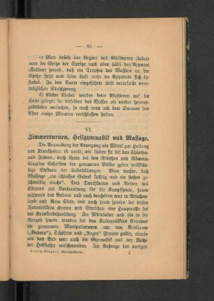 VI. Zimmerturnen, Heilgymnastik und Massage.