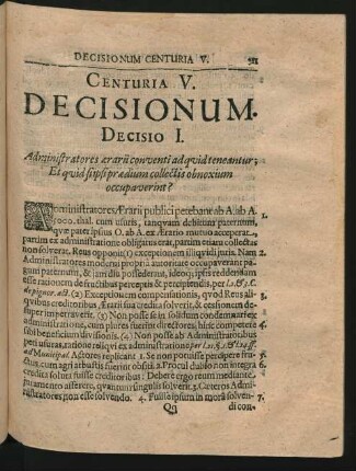 Centuria V. Decisionum.