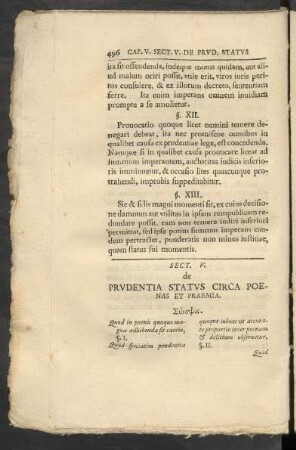 Sect. V. de Prudentia Status Circa Poenas Et Praemia.