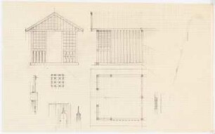 Hütte: Ansichten, Grundriss, Details