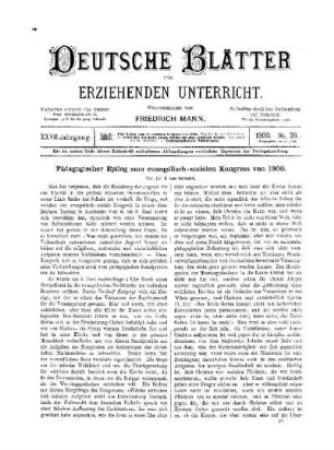 Pädagogischer Epilog zum evangelisch-sozialen Kongress von 1900