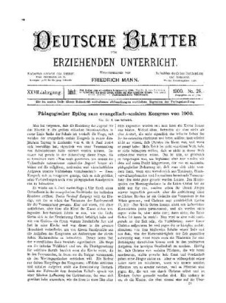 Pädagogischer Epilog zum evangelisch-sozialen Kongress von 1900