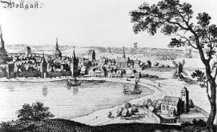 Wolgast. Stadtansicht mit Bockwindmühle, 1652, Ausschnitt