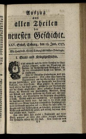 XXV. Stück, Coburg, den 18. Jun. 1757.