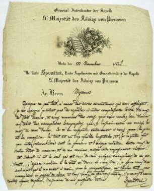 Brief von Gasparo Spontini