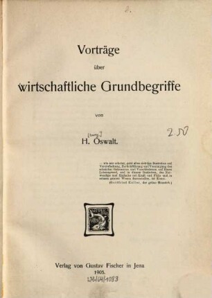 Vorträge über wirtschaftliche Grundbegriffe