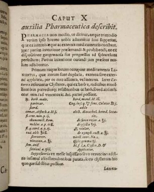 Caput X auxilia Pharmaceutica describit.