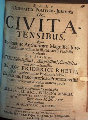 Disputatio Politico-Iuridica De Civitatensibus
