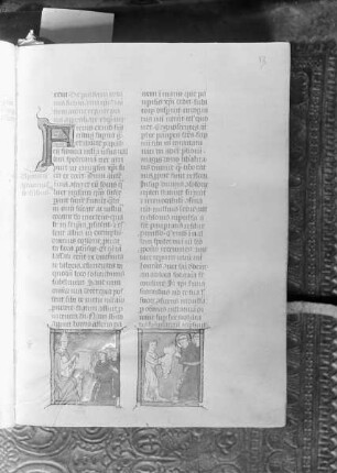 Vita sancti Francisci — Miniatur mit Darstellung der Ordensbestätigung, Folio 13r