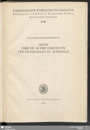 Neues über die ältere Geschichte der Salzquellen zu Altensalz