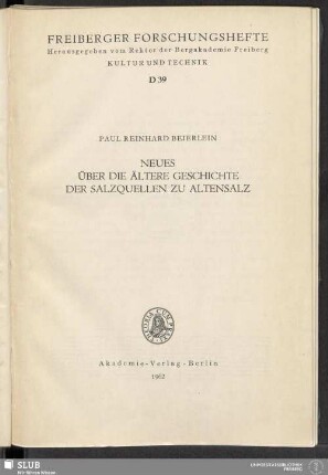 Neues über die ältere Geschichte der Salzquellen zu Altensalz