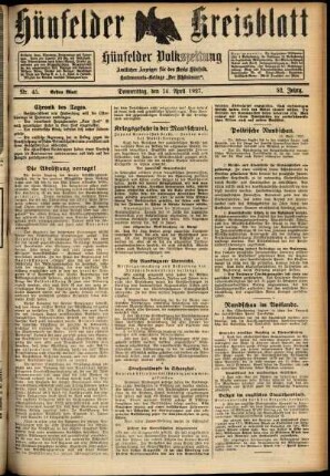 Erste Ausgabe vom Donnerstag, den 14. April 1927.