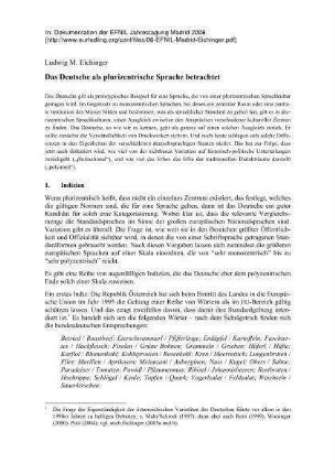 Das Deutsche als plurizentrische Sprache betrachtet