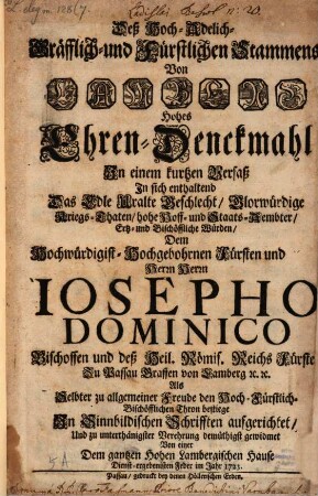 Das Hoch-Adelich-Gräfflich und Fürstlichen Stammes von Lamberg Ehren-Denkmahl