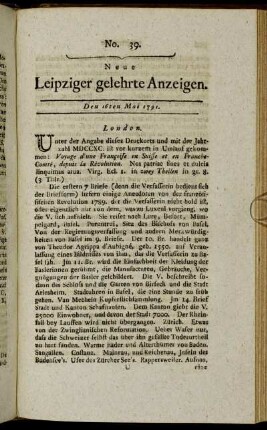 No. 39. Den 16ten Mai 1791.