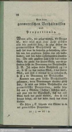 Von den geometrischen Verhältnissen und Proportionen