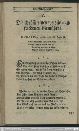 V. Die Grösse eines weislich-zufriedenen Gemüthes