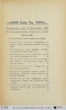 Erster Tag: Donnerstag, den 4. November 1926 (Nr. 1-220)