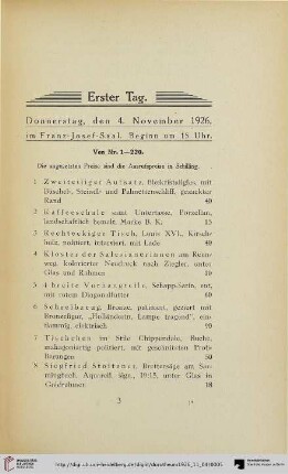 Erster Tag: Donnerstag, den 4. November 1926 (Nr. 1-220)