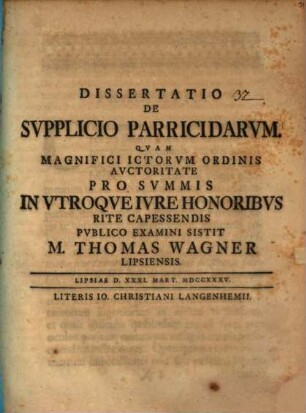 Diss. ... de supplicio parricidarum