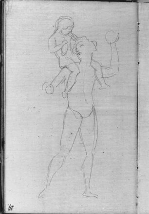 Skizze nach der Marmorgruppe "Satyr und Dionysos" im Museo Nazionale, Neapel : Rietschel, Ernst. Skizze nach der Marmorgruppe "Satyr und Dionysos" im Museo Nazionale, Neapel. Skizzenbuch E, fol. 29. Bleistift, Bütten; 17,4 x 10,8 cm (Blattgröße). August 1830/März 1831. Privatbesitz. WVZ S. 310