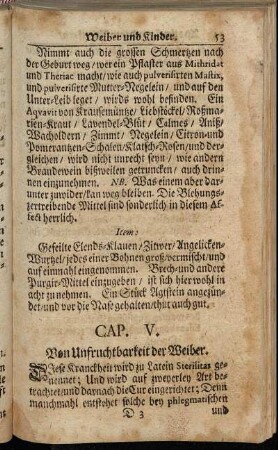 Cap. V. Von Unfruchtbarkeit der Weiber.