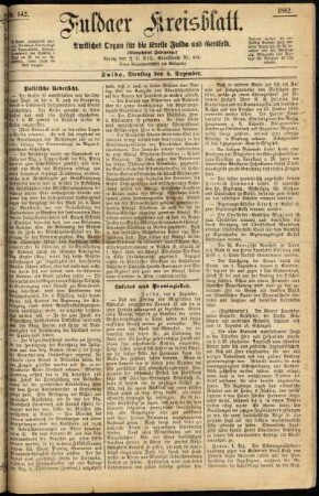 Erste Ausgabe vom Dienstag, den 05. Dezember 1882.