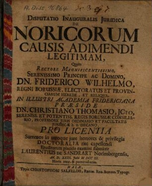 Dissertatio inauguralis iuridica de Noricorum causis adimendi legitimam