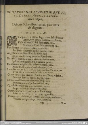 In Reverendi Clarissimique Viri, Domini Nicolai Bauchii amici colendi, Delicias Schwalbachianas, pias iuxta & elegantes