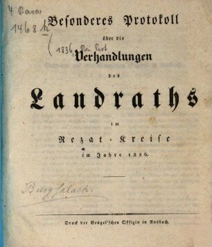 Verhandlungen des Landraths im Rezatkreise. 1836, Besonderes Protokoll