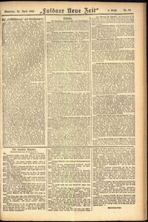 Zweite Ausgabe vom Samstag, den 22. April 1922.