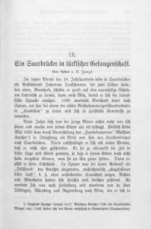 IX. Ein Saarbrücker in türkischer Gefangenschaft.