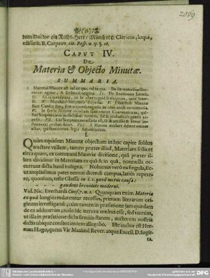 Caput IV. De Materia & Obiecto Minutae