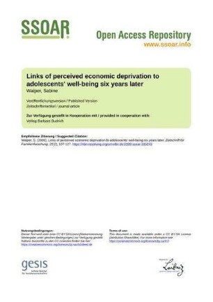 Links of perceived economic deprivation to adolescents' well-being six years later