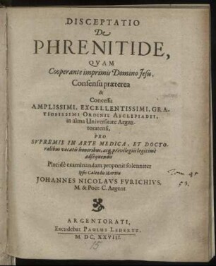 Disceptatio De Phrenitide