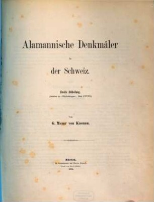 Alamannische Denkmäler in der Schweiz. 2