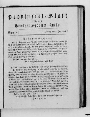 Num. 51., Ausgabe vom 2. Juli 1816