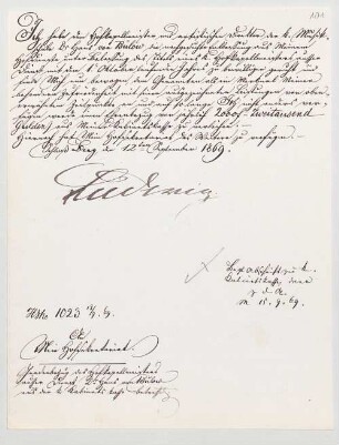 Ludwig II. von Bayern (1845 - 1886) Autographen: Brief von Ludwig II. an das Bayerische Hofsekretariat - BSB Autogr.Cim. Ludwig .101