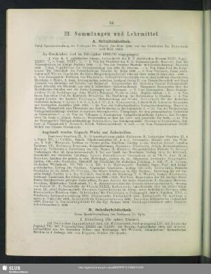 III. Sammlungen und Lehrmittel