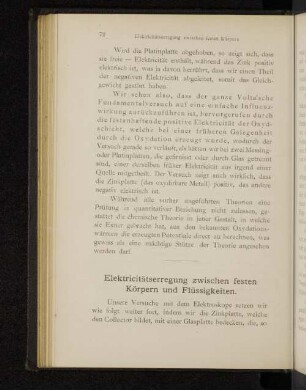 Elektricitätserregung zwischen festen Körpern und Flüssigkeiten.