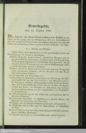 Gewerbegesetz; vom 15. October 1861