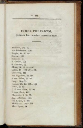 Index Poetarum, quorum hic carmina conversa sunt