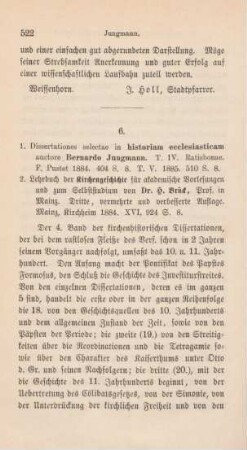 522-526 [Rezension] Jungmann, Bernhard, Dissertationes selectae in historiam ecclesiasticam