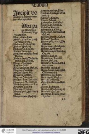 Incipit vocabularius in Mammotrectum secundum ordinem alphabeti.