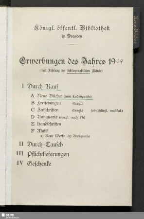 Neue Bücher - Erwerbungen des Jahres 1904 [1-2003]